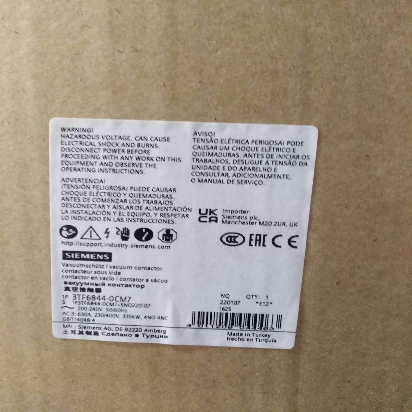 【议价】3TF6844-0CM7  真空接触器 AC-3eAC-3