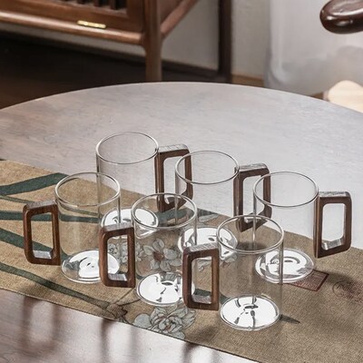 福容木棠杯300ml玻璃杯家用过滤大容量加厚耐热绿茶杯喝水杯