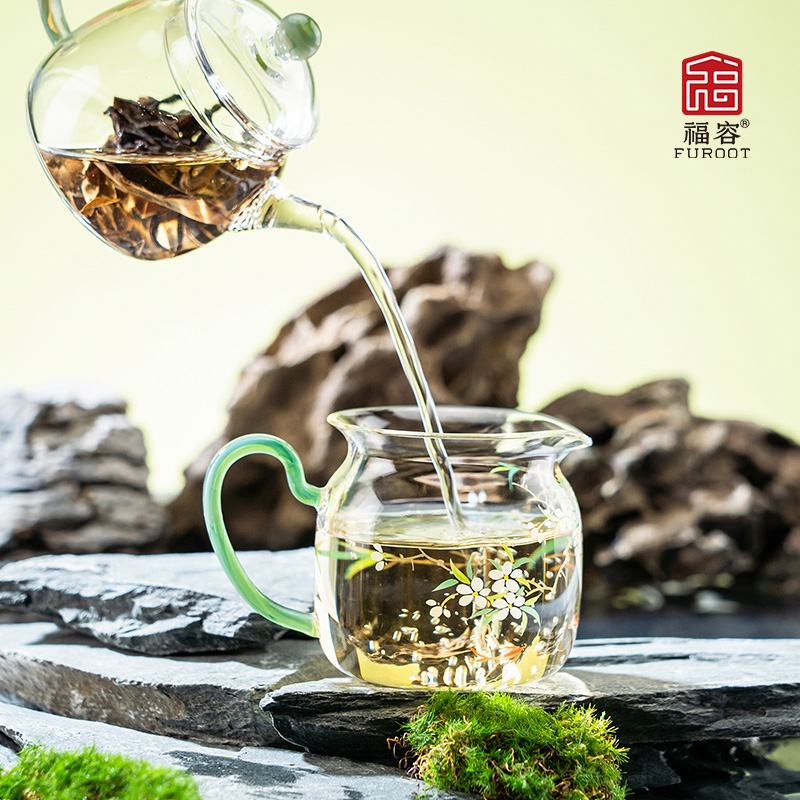 福容臻韵公道杯高档手绘耐热分茶器创意茶海茶水分离公杯功夫茶具