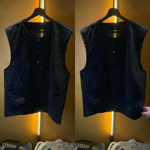 夏季新款男士时尚潮流百搭简约轻奢高级极简破洞休闲无袖马甲坎肩