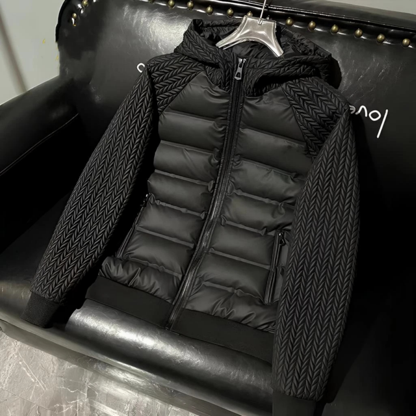 时尚潮流连帽棉服冬季休闲轻奢风拼接设计感高级气质保暖夹克外套