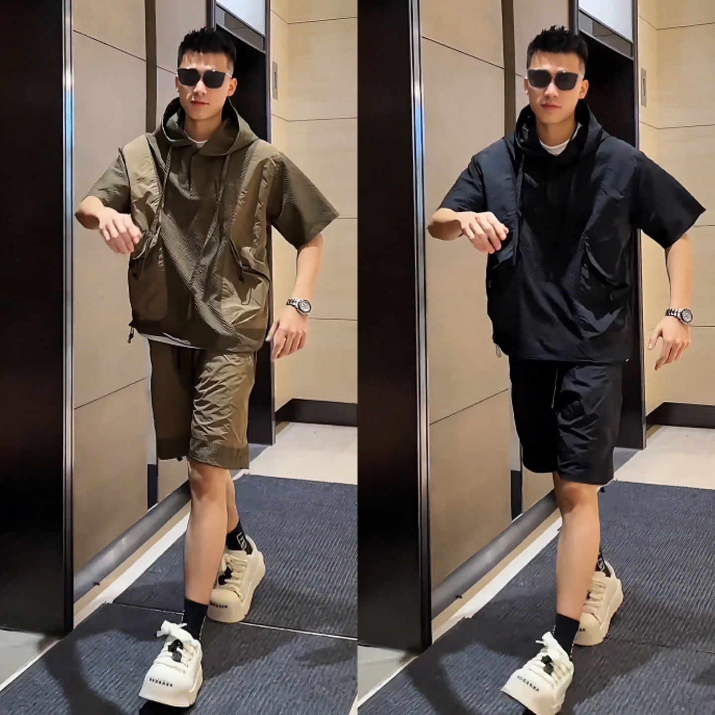 美式时尚夏季薄款拼接套装男女款