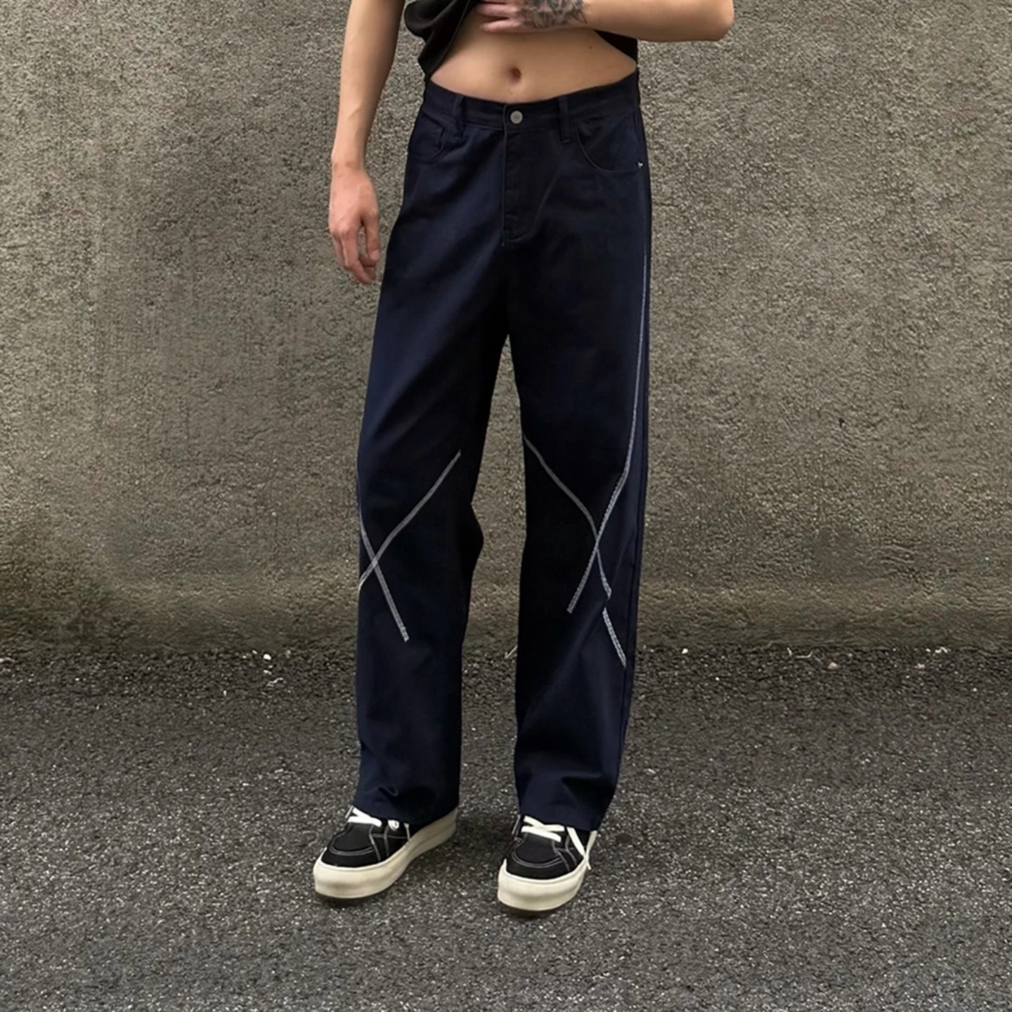 秋季美式线条装饰直筒裤男