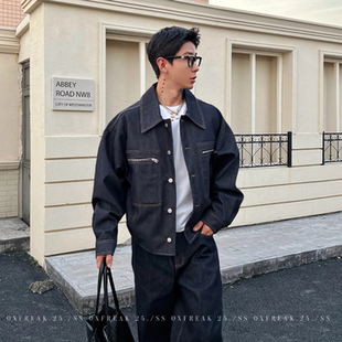 工装牛仔夹克做旧外套秋季新款男士时尚潮流复古小众百搭简约上衣