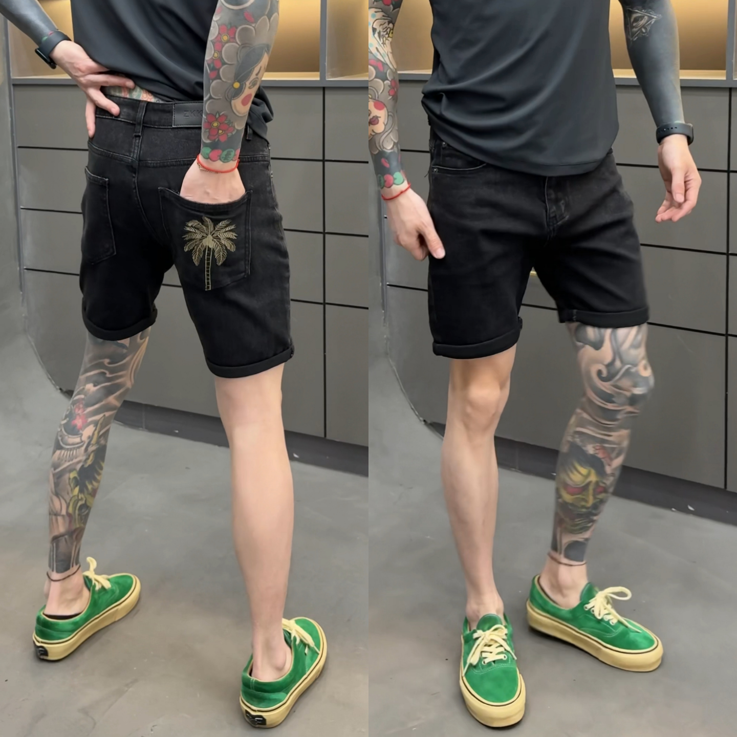 春季椰子树刺绣舒适牛仔五分裤男士高级感时尚休闲百搭净版短裤潮