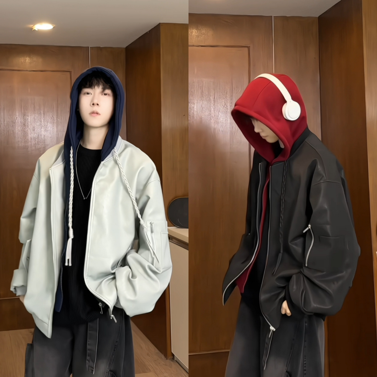 美式百搭休闲风连帽撞色拼接夹克男士春季飞行员酷帅时尚外套潮流