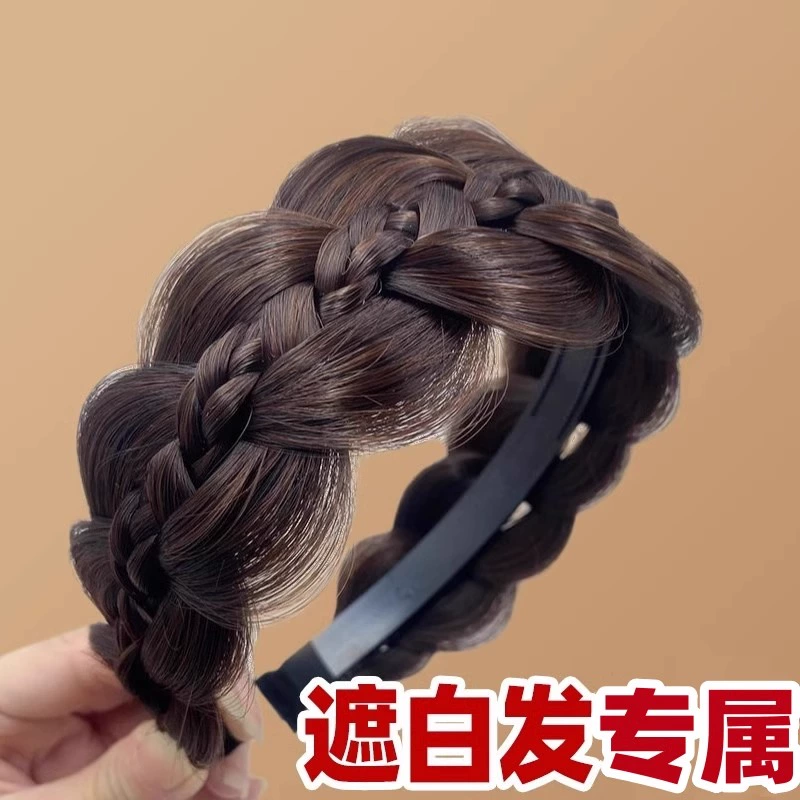 遮白发的头饰新款发箍饰品高颅顶假发宽边鱼骨麻花辫发夹发卡防掉