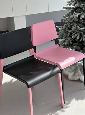 塑料餐家椅可放多巴胺色用靠叠背椅休闲椅FUY食堂椅谈洽桌椅接待