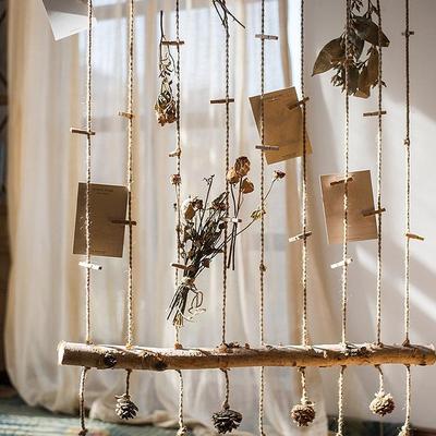照片天然原木手工麻绳悬挂装挂饰幼儿园教花室夹宿舍照片墙NSL店