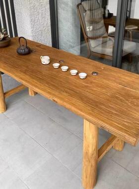 老榆木茶式桌椅组KJO中合家书桌办公室风化门板茶桌中式用长条餐