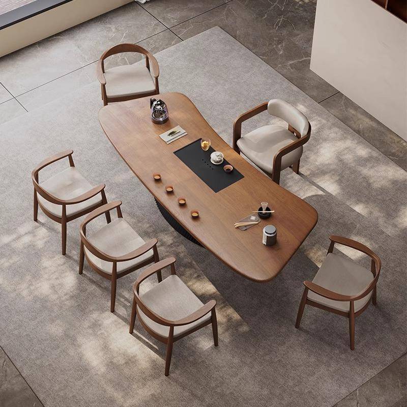 新泡中式实计木茶桌茶座椅一套设师弧茶形台茶一体大板阳台TOS泡