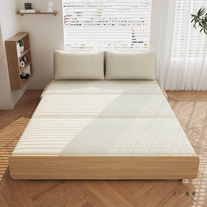 原风发床简约小户型阳台人多功能双木储沙DVC物折叠两用布艺床