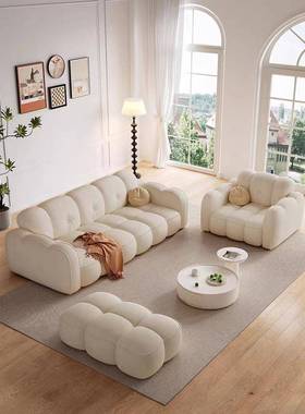 奶油风科技布户型客厅家用简云沙发约现代朵钢小琴NAY键布艺三人