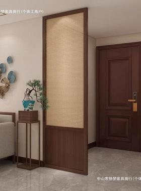 新中式实木屏风移办公室可隔断客厅卧室入户玄关藤编折叠动102712