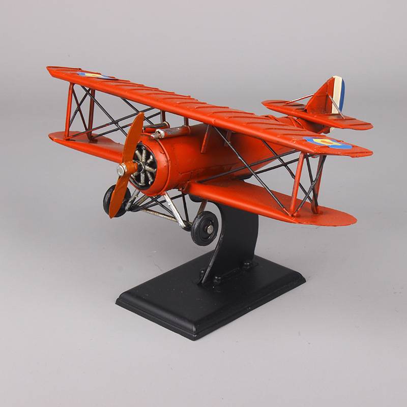 信天翁双翼铁皮飞机模型 大号复古铁艺摆件 摄影道具航空模型摆件