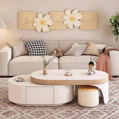 fL折茶几伸客厅家用奶油风2025新款小EASD户型简约现代轻奢缩叠岩