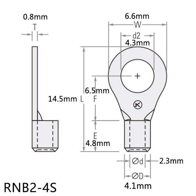 RNB2-4S圆形冷压接线端子 紫铜鼻子裸端头铜线耳 M4焊接圆环端头