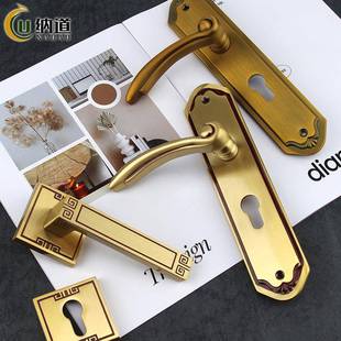 新中式铜门锁卧室全门室锁内通用型老式静音门木锁轻奢6001、60家