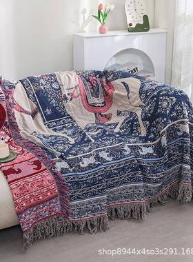 棕蓝马流苏纯纱布毛被季全棉夏纱布盖棉毯沙发巾家用RSA铺床单巾