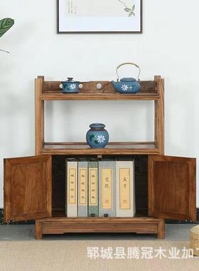 新中式实木茶水柜简约办公功可动AIN储物收纳柜老榆木民移能宿多