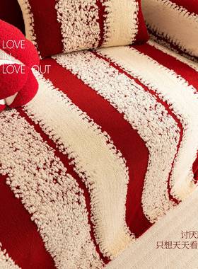 秋冬沙发垫款条纹AL101648轻奢红防滑2025新直排沙色发感全盖布靠