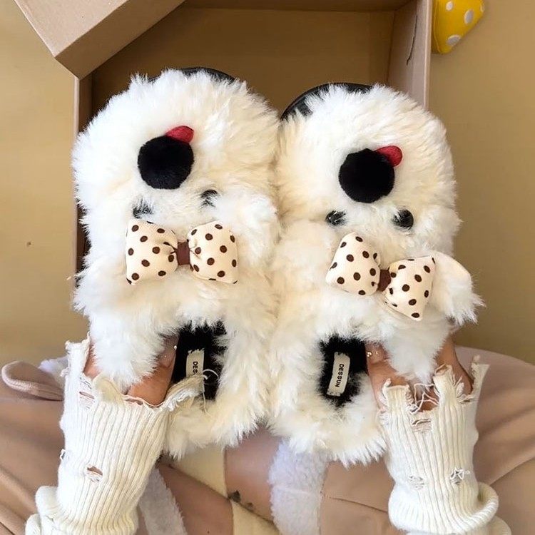 小狗棉拖鞋女款2025新款冬可爱防滑拖鞋毛毛绒茸茸家居室内保暖