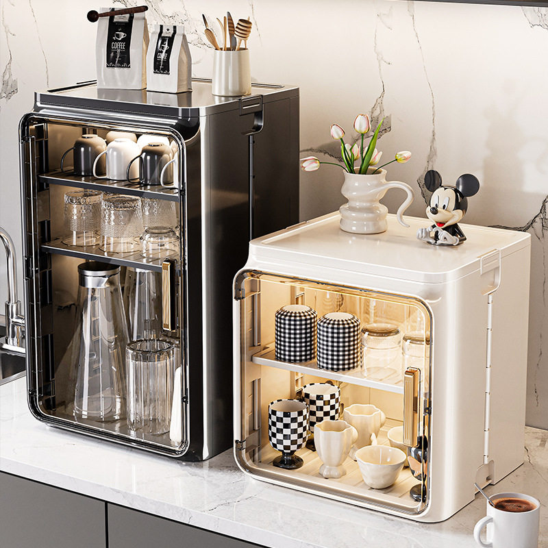 防尘杯子收纳置物架家用高级感轻奢水杯架茶杯放置柜桌面收纳盒子