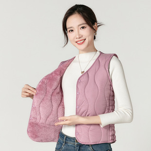 秋冬马甲女款内穿羽绒棉加绒加厚妈妈装内外穿保暖背心中老年坎肩
