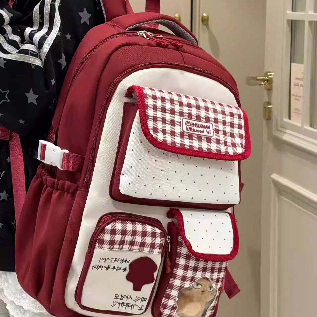 红色书包初中女生大容量减重双肩包女童小学生三到六年级女孩背包