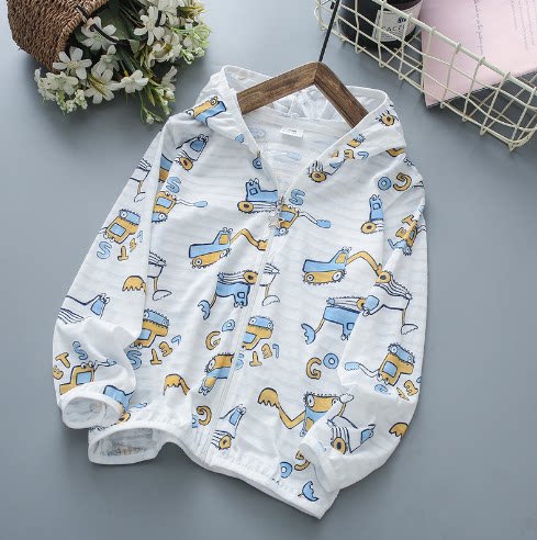 새로운 얇은 면화 재킷 쑥 섬유 어린이 태양 보호 의류 후드 통기성 태양 보호 의류