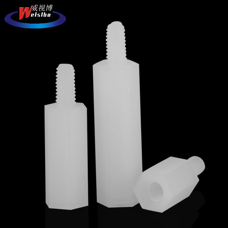 M4单头六角尼龙柱单头隔离柱尼龙塑料支撑柱绝缘塑胶间隔铜柱