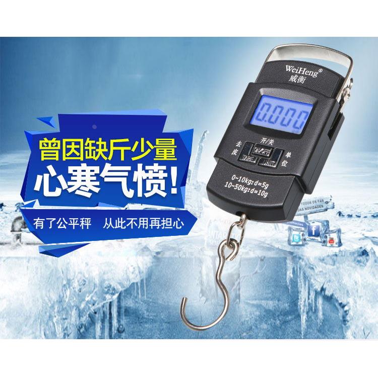 威衡WH-A08手提秤电子秤挂钩秤勾鱼秤50kg精度10克旅行称快递秤称