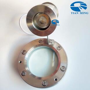 法兰视镜带灯对夹式玻璃视窗视盅管道观察窗口带线灯人孔直通304