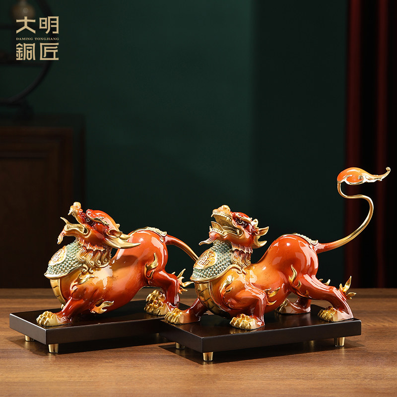大明铜匠黄铜貔貅摆件一对家居客厅玄关酒柜乔迁新居开业装饰礼品,家居饰品,装饰摆件,淘宝优惠券,粉丝福利购,淘宝优惠卷
