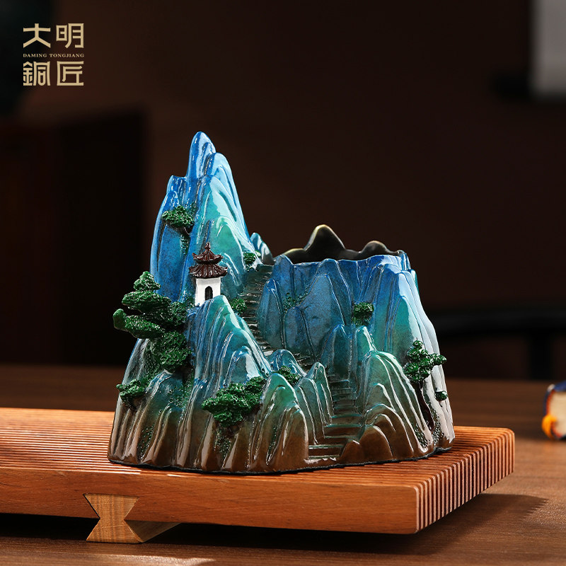 大明铜匠千里江山铜笔筒摆件家居办公室领导送老师教师节装饰礼品