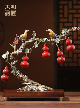 大明铜匠五福铜葫芦摆件客厅招财玄关装饰品乔迁新居礼品开业礼物