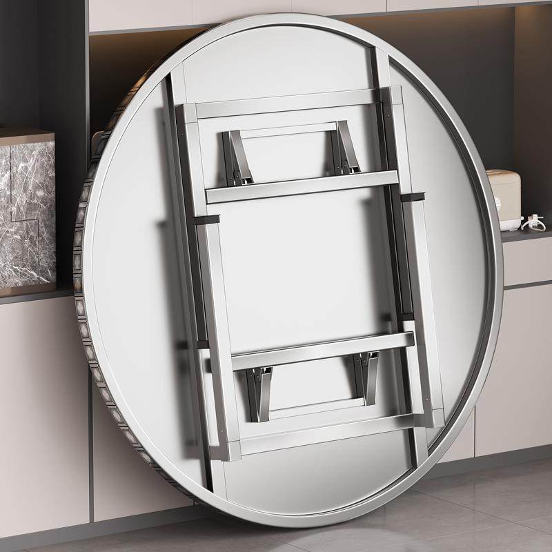 304不锈钢可折叠圆桌子户外客厅经济型家用餐桌出租房吃饭圆台桌