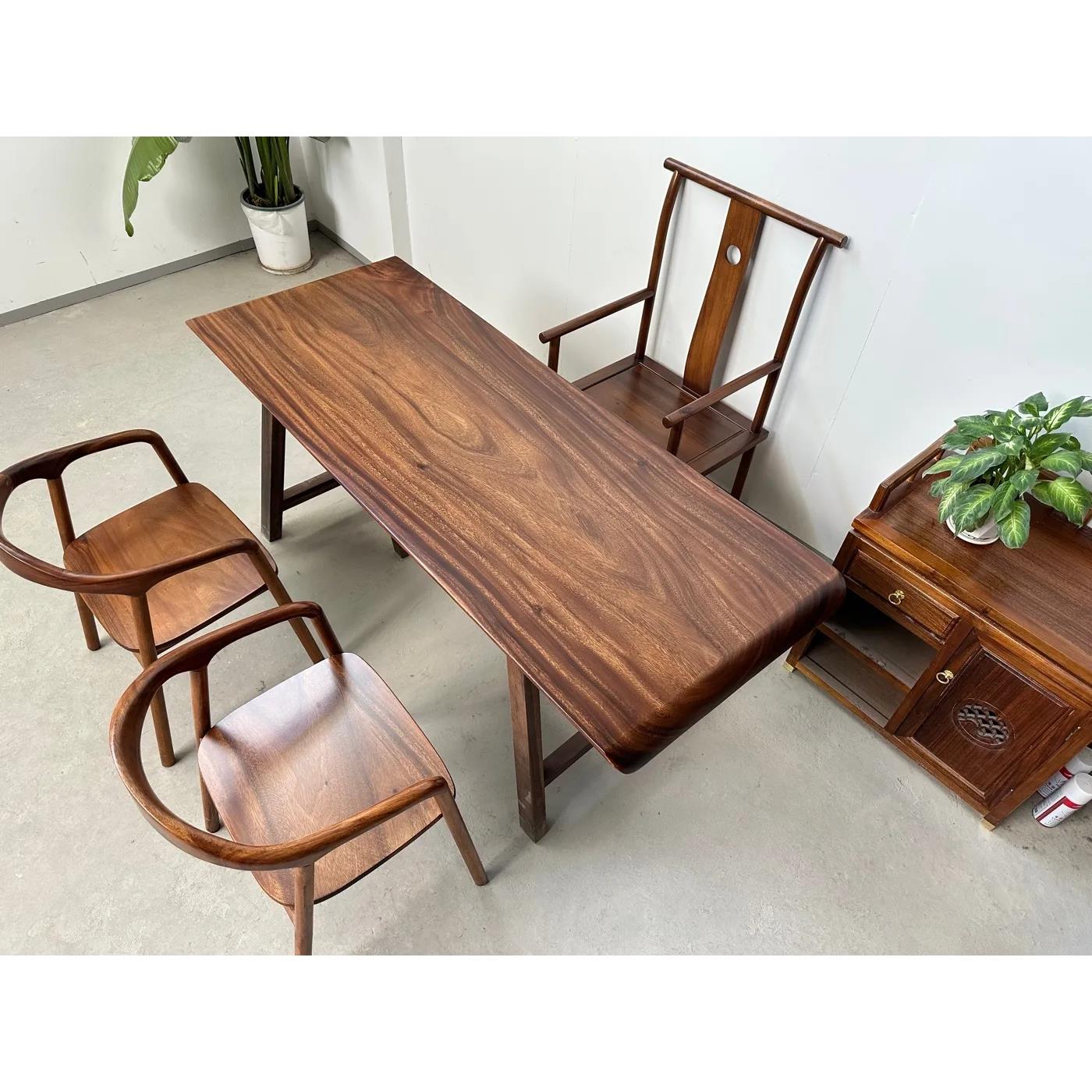 南美胡桃木大板桌实木茶桌雨木餐桌新中式原木办公会议桌书画桌子