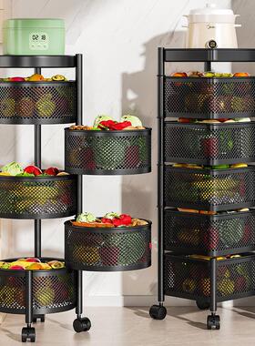 IKAE厨房旋转多功能置物架家用落地多层零食小推车水果蔬菜篮子架