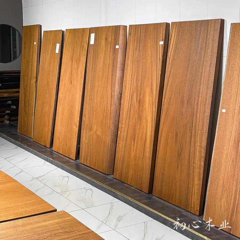缅甸瓦城柚木大板实木侘寂风茶桌禅意茶室茶台自然边原木餐桌书桌
