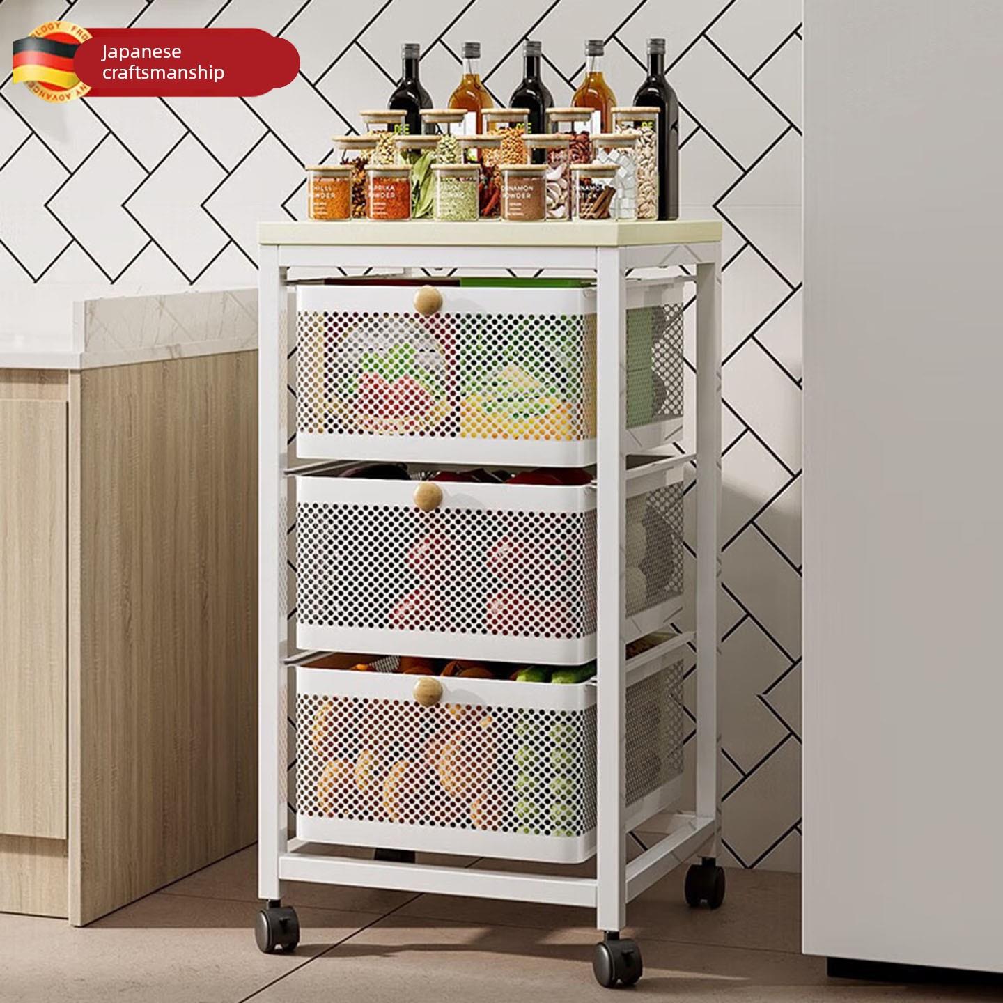 日式厨房菜篮子置物架多功能落地式可移动多层果蔬水果收纳筐架子