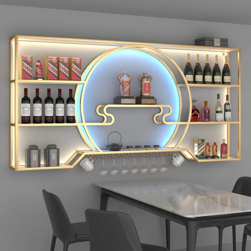 中国风饭厅酒架酒柜靠墙壁挂式展示架葡萄酒红酒架子酒吧台置物架
