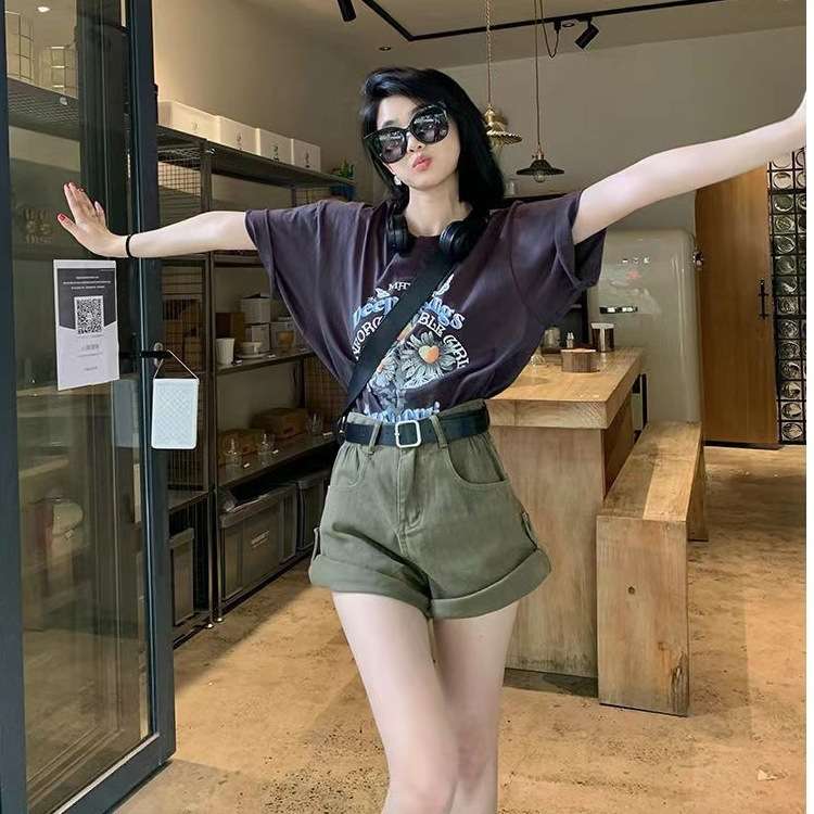 2025women clothes显瘦遮肚阔脚裤年夏季新款休闲时尚牛仔短裤女