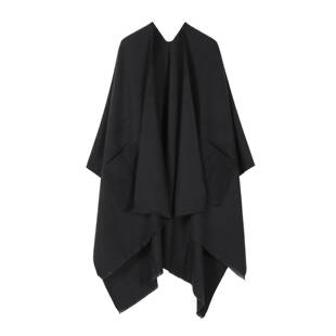 2025仿羊绒纯色披肩夏天外搭女素色口袋设计披风外套开叉斗篷两用