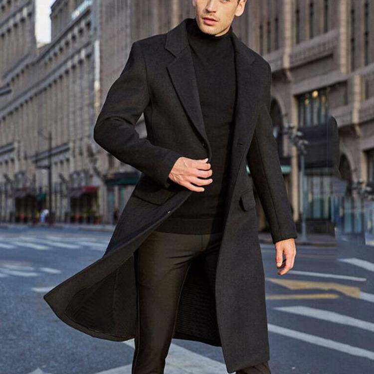 2025men clothes】新款五色英伦男士长款风衣毛呢大衣男呢子外套