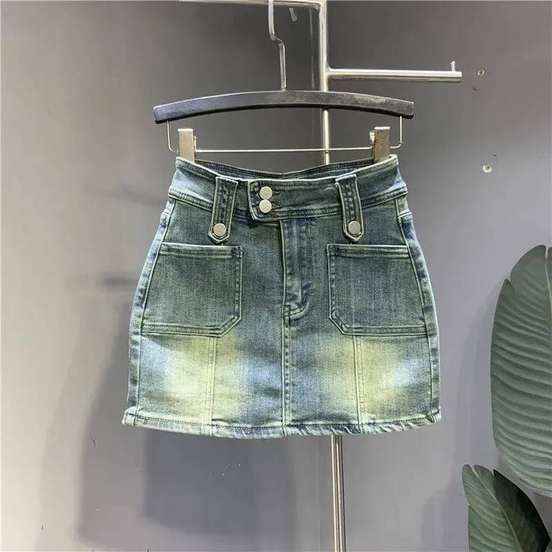 2025women clothes纯欲风高街牛仔短裙高腰a字半身裙梨形身材裤子