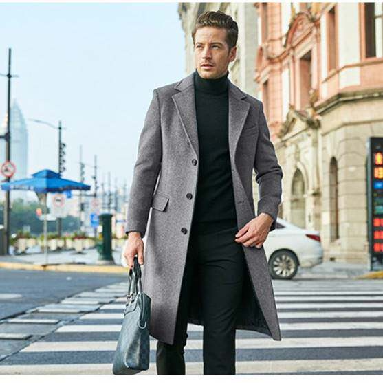 2025men clothes逊男装英伦男士长款长袖呢大衣秋冬呢料外套潮流