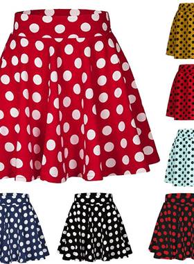 2025women clothes现货EBAY欧美夏季波点大摆半身裙红色短裙SKIRT