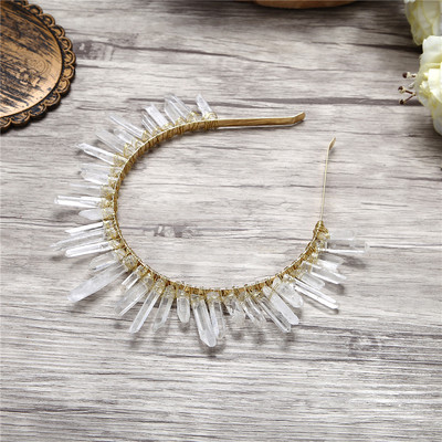 网红Luxury Crystal Tiara Hair Combs Raw Quartz Headband Wedd