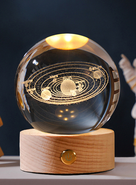 热销创意发光水晶球玻璃球触摸充电小夜灯卧室桌面装饰品摆件生日